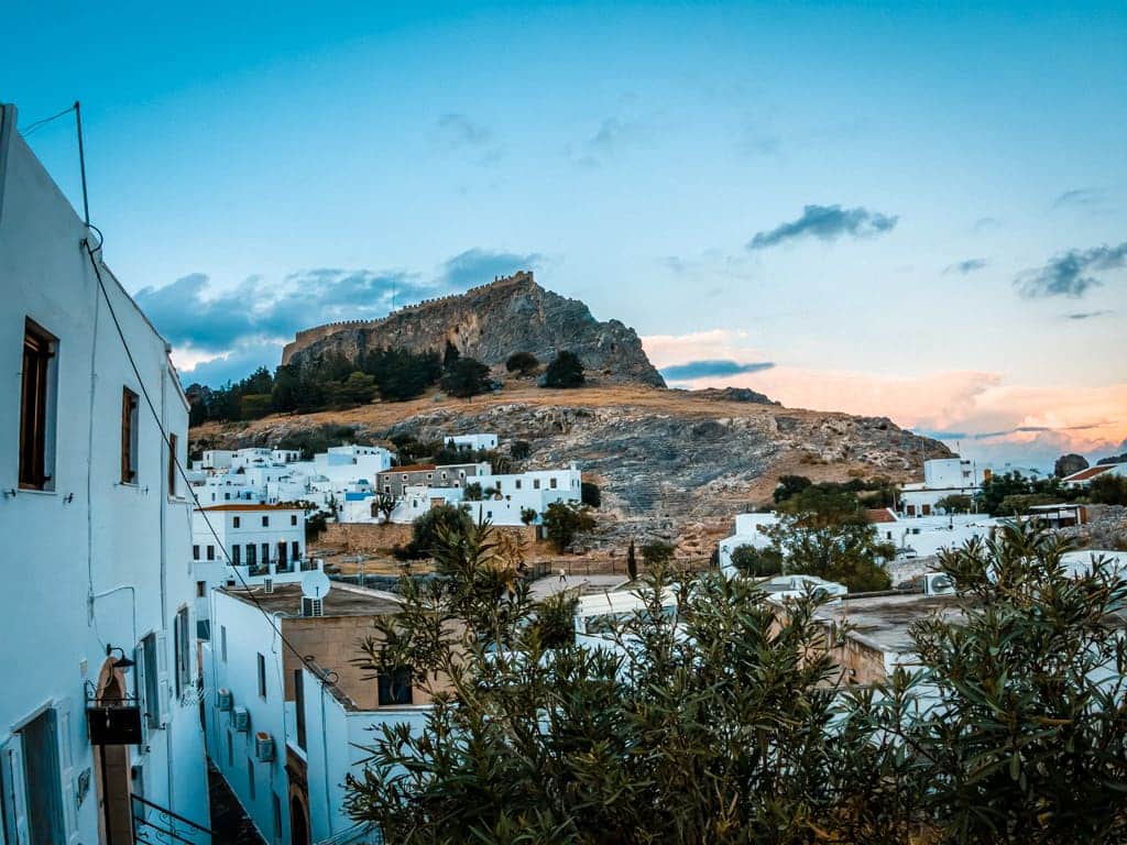 Lindos Rhodes in October sunset