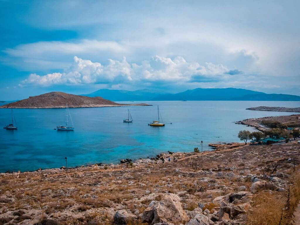 panoramic view of the sea from Chalki Island Greece