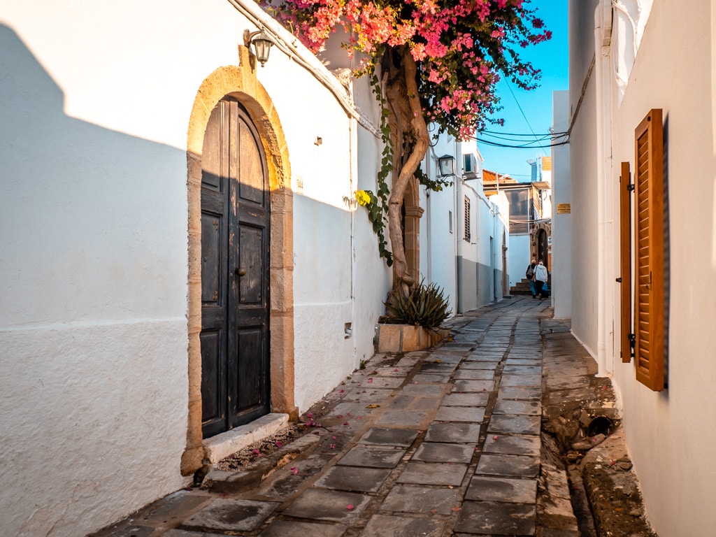Lindos white Village Rhodes alleyways