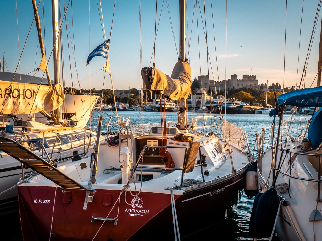 Mandraki Harbour Rhodes with sailing boats