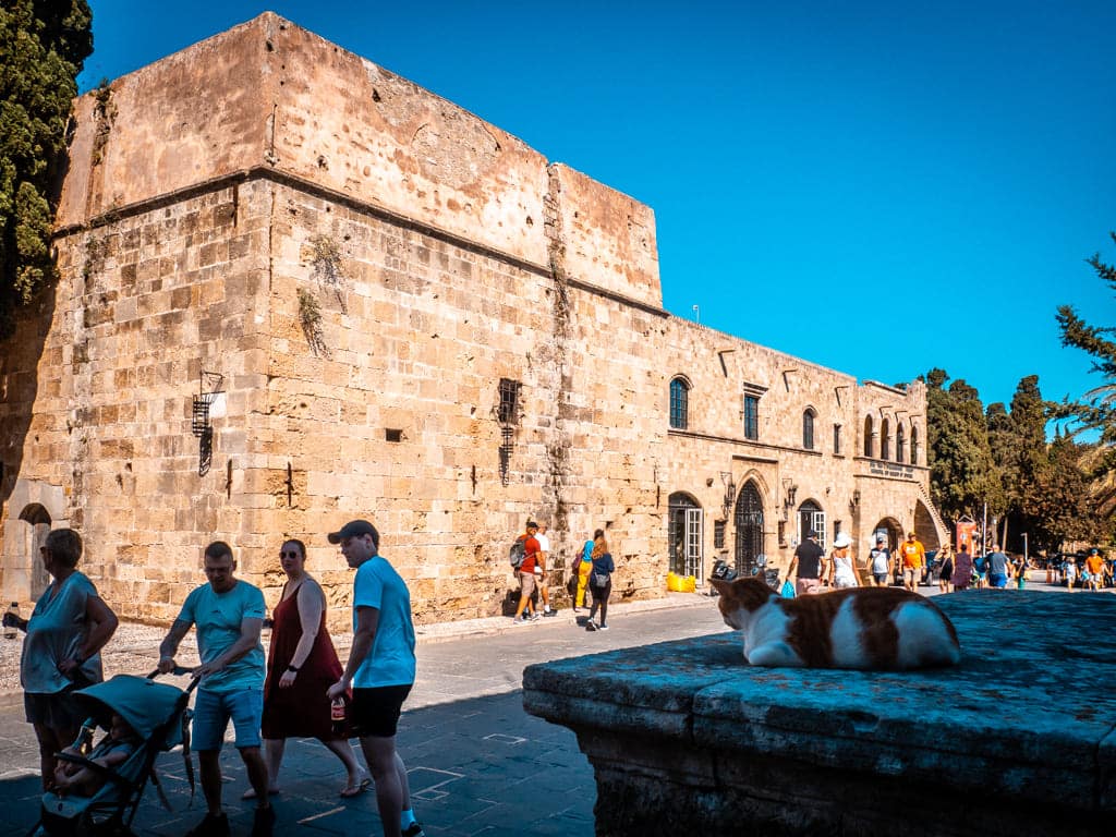Old Town Rhodes baby in pushchair and cat